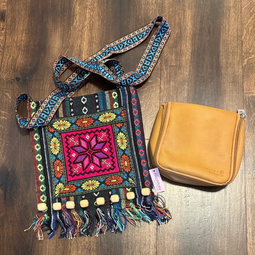 **Bundle** Multicolor Embroidered Crossbody Bag and United Airlines Travel Bag